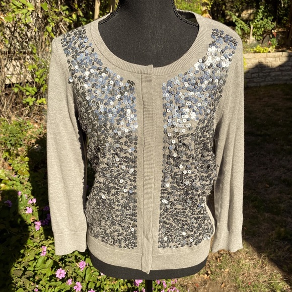 Talbots Sweaters | Gray, Silver Sequin, Cardigan, Size M Petite | Color: Gray/Silver | Size: Mp | Dana2803's Closet